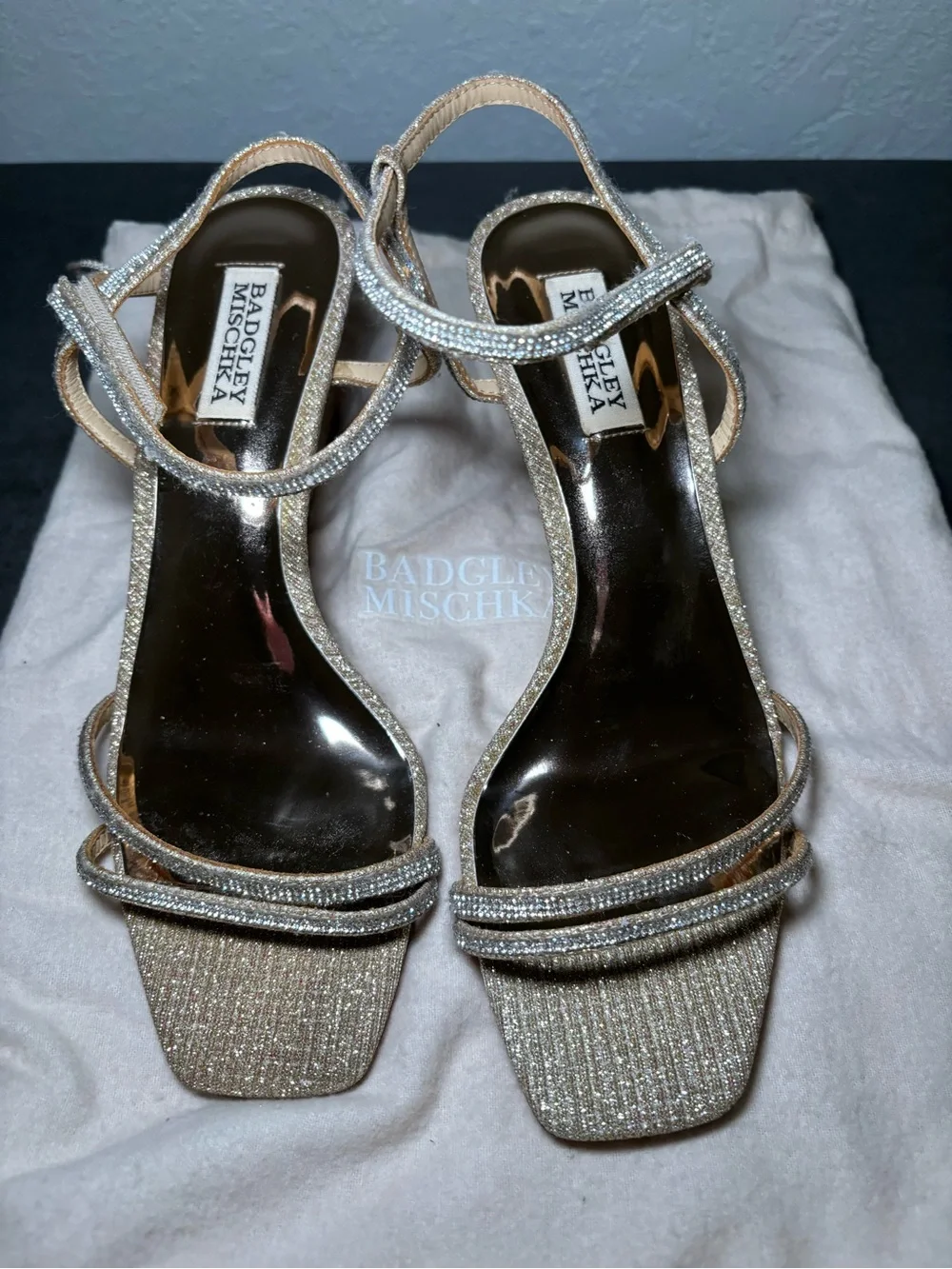 Badgley Mischka Sparkling Gold Strappy Wedge